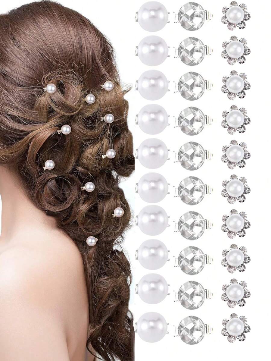 10pcs Women Pearl Rhinestone Floral Mini Hair Clips, Solid Color For Updo Daily Or Wedding Use Claw Clips Hair Claws Hair Barrettes, School Stuff, Pearl Hair Accessories