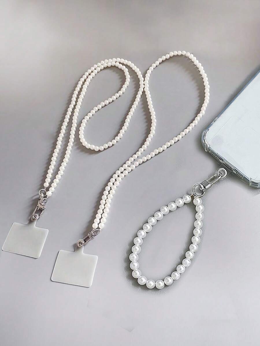 1 Stück elegante DIY Perlenkette als abnehmbarer Handyschlüsselanhänger, vielseitiges handgemachtes Armband für Handyhülle, Schlüssel, Kopfhörertasche
