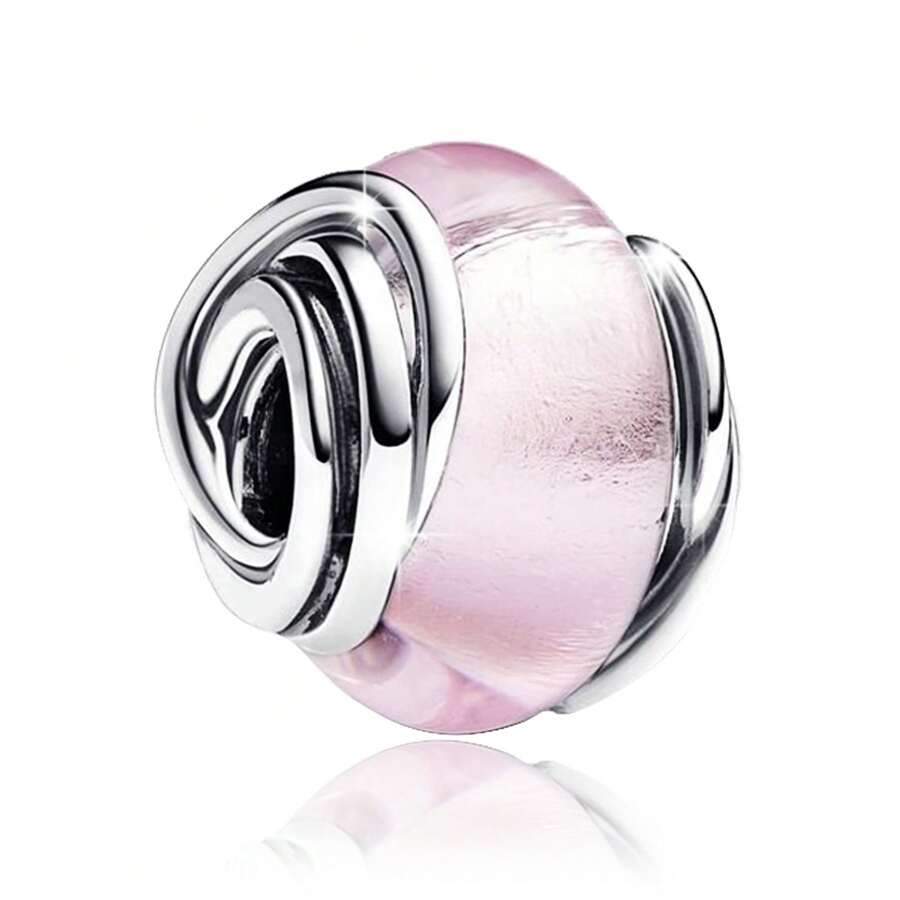 Série en verre argenté Su-Carata Charms et bijoux en verre de Murano rose enveloppé, convenant pour la création de bracelets, colliers et pendentifs DIY. Excellent cadeau pour les femmes, la famille et les amis