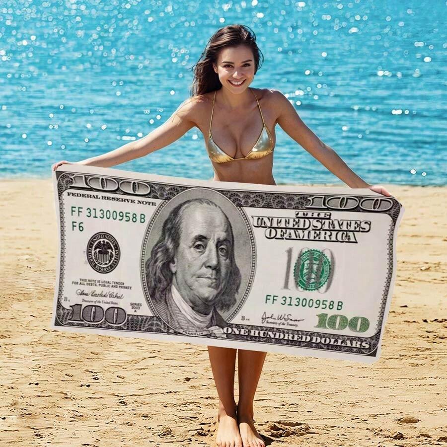 1pc Microfiber Dollar & Euro Print Beach Towel, Absorbent Beach Robe/Scarf For Pool, Beach Back To School