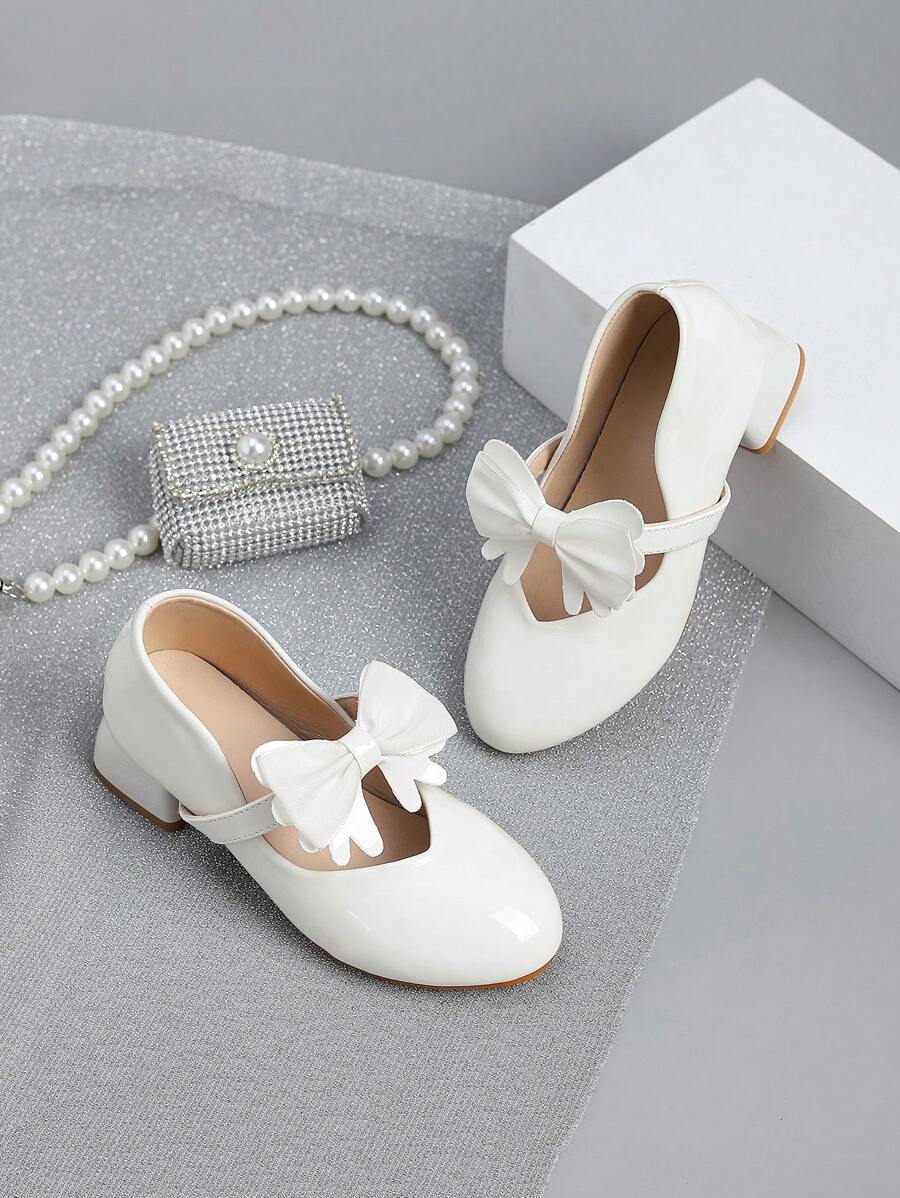 Bailarinas de piso blando tipo Mary Jane, zapatos beige con decoración de moño para niñas de talla media, zapatos versátiles para vestir