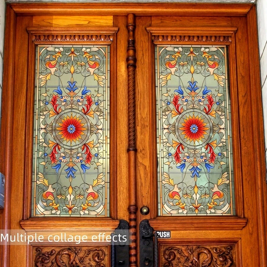 Reusable Modern Static Cling Window Film, PVC Decor Sticker With Floral Pattern For Privacy, Easy To Apply Vinyl Decal, Suitable For Home And Office Decoration - Translucent On Both Sides