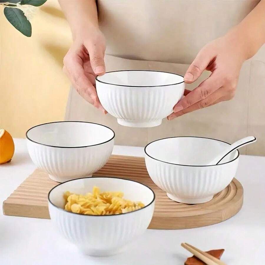 Ceramic Bowl Set - Elegant White Porcelain, Perfect For Pasta, Soups And More - Microwave And Dishwasher Ready - Perfect For Christmas, Thanksgiving And Family Gatherings, Pasta Bowls, Ramen, Pho, Cereal Bowls