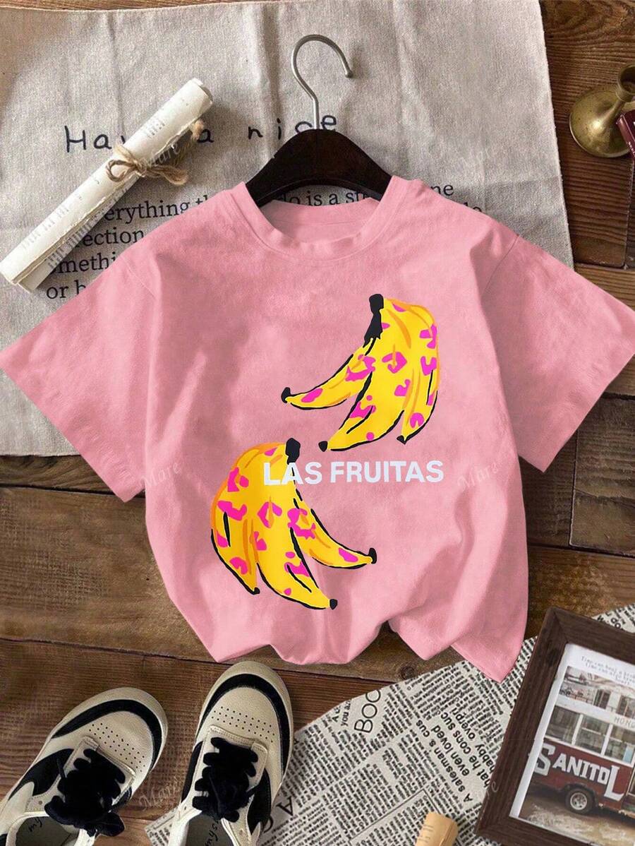 Casual T-shirt met ronde hals en korte mouwen voor dames met bananenprint, zomerse uitgaans-/cluboutfit