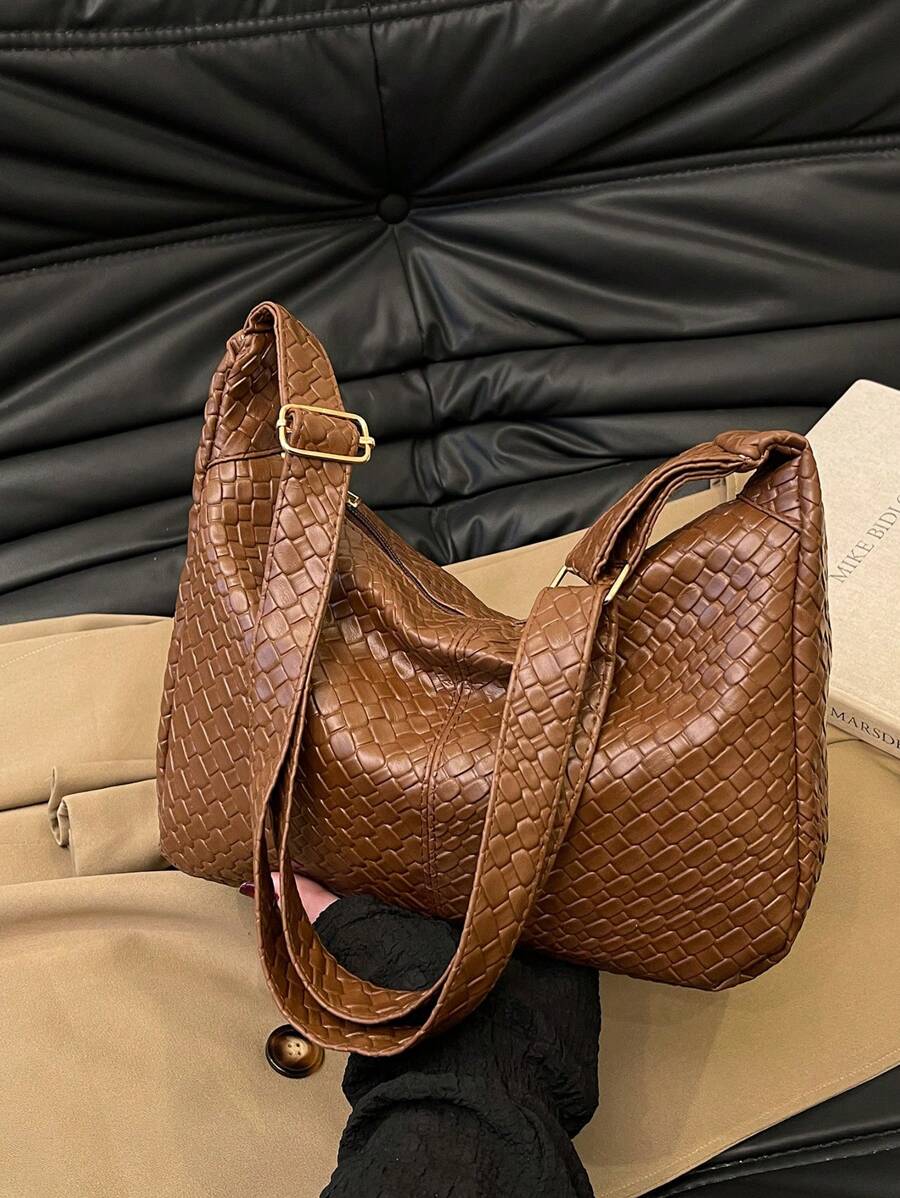 European And American Style Woven Rhombus Pattern Casual Large Capacity Commuter Retro Fashion Underarm Shoulder Bag