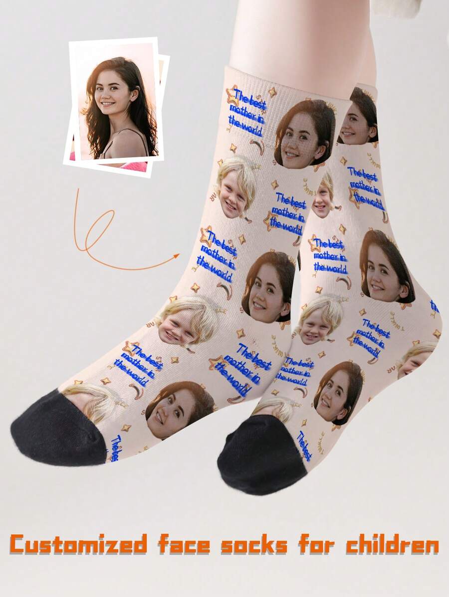 1 par de calcetines personalizados de media pantorrilla con impresión de rostro para niños y niñas, calcetines personalizados para adolescentes con fotos, calcetines divertidos con diseño personalizado para uso diario, vacaciones, cumpleaños y talla grande