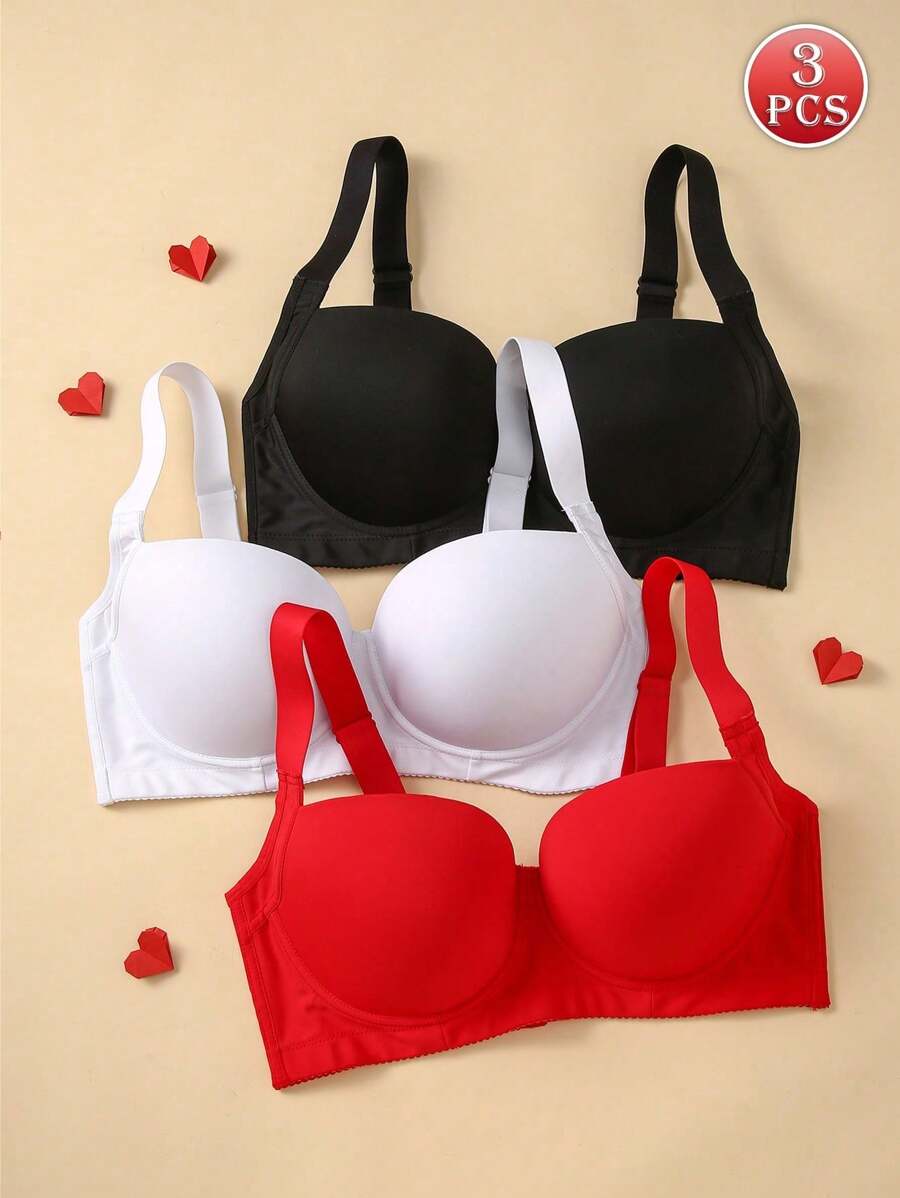 3 paquetes de ropa interior para mujer de talla grande, con sujetador push-up de cobertura total y aros, en varios colores brillantes, perfecto para el Día de San Valentín