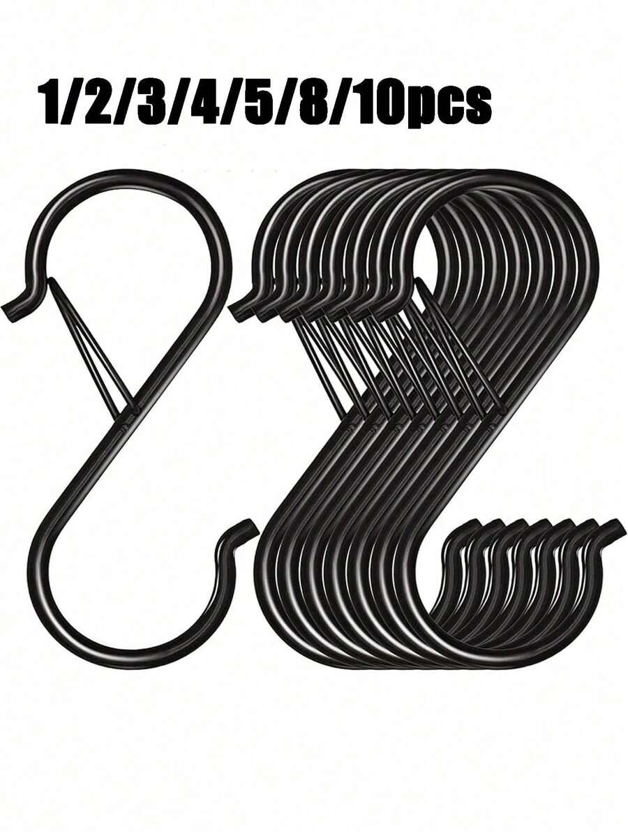 1PC/5PCS/10PCS S Hooks For Hanging,Heavy Duty S Hooks With Buckle S Shaped Hooks Kitchen Pot Rack Hooks Closet Hooks For Hanging Plants,Clothes,Kitchen Utensil, Pots And Pans
