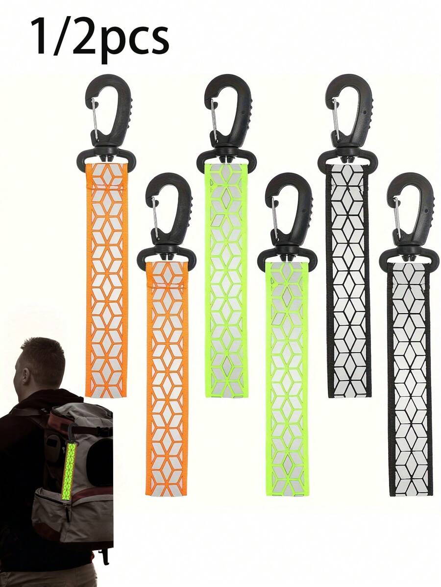 High Visibility Reflective Keychain, Backpack Pendant - Orange, Green, And Black/White Double-Sided Safety Strips - Durable Nylon Ribbon With Mountain Buckle Clip, Perfect For Nighttime Walking, Running, Cycling, Camping, Pets, Unisex, Can Be Given To Family, Friends, Relatives, Colleagues
