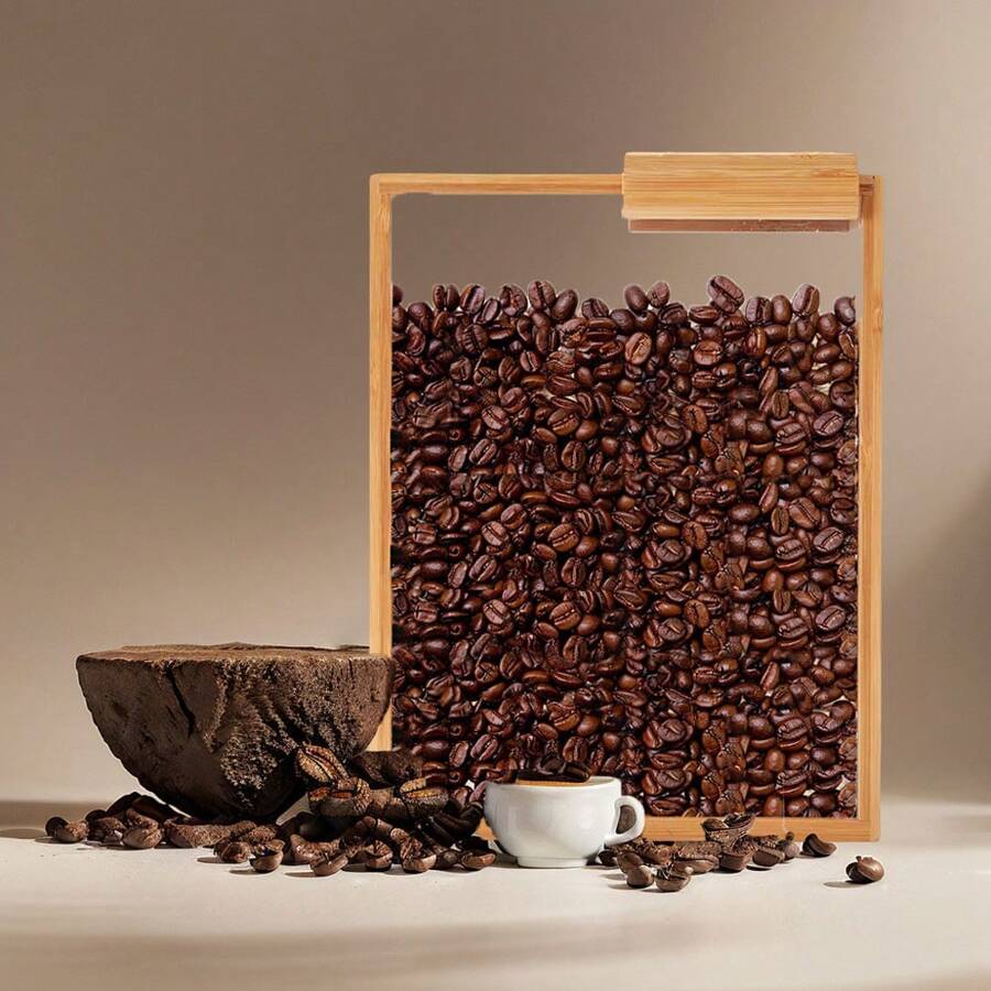 Bamboo Airtight Slide Lid Container - Sealed Storage Box-,Coffee Bean And Pasta Storage Box 3L Vintage Kitchen Food Storage - Bamboo Slide Lid Jar For Coffee, Pasta And Dry Food Bamboo Food Preserver - Coffee Bean Dispenser And Pasta Container