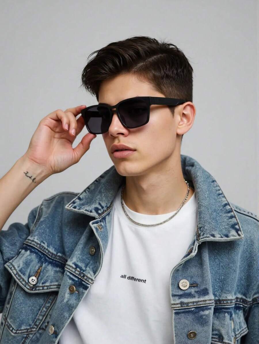 1pc Men's Square Double-Bridge Thick Frame Classic Personalized Stylish Retro Casual Daily Polarized Fashion Fashion Glasses