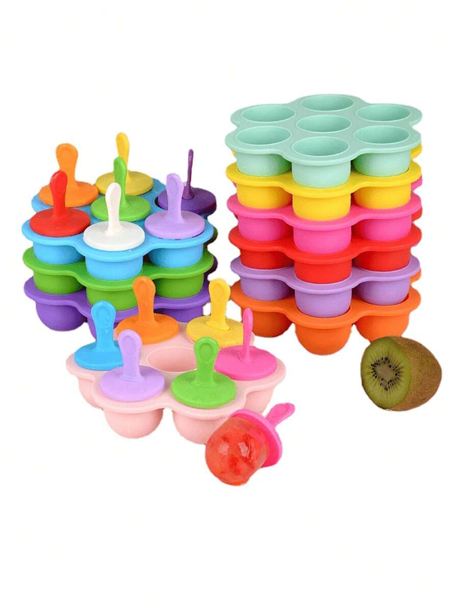 7 Hole Ice Cream & Popsicle Mold ,Simple DIY Frozen Snack Maker,DIY Ice Cream & Fruit Shake Maker With Easy-Grip Handles And Drip TrayFor Home Kitchen,Youngsters And Family Fun