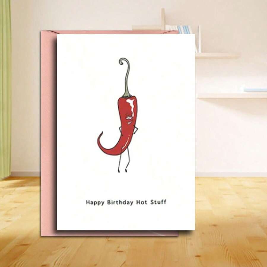 1 pieza Tarjeta de felicitación de "Feliz Cumpleaños" con sobre con diseño creativo de pimiento picante