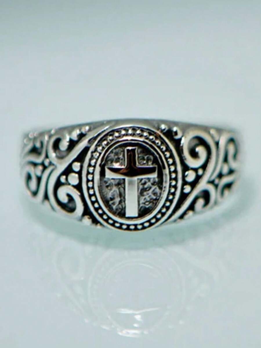 1 Pc Vintage Floral Cross Ring, Minimalist Style Suitable For Girls Girls Daily Wear Jewelry Gift