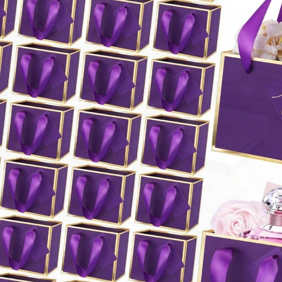 Yeaqee Mini-Geschenktüten aus Metallic-Folie mit Griff 10 2 x 12 7 x 5 1 cm extra klein Dankeschön-Geschenktüten mit Etikett für Valentinstag Party Geburtstag Hochzeit Brautparty Babyparty