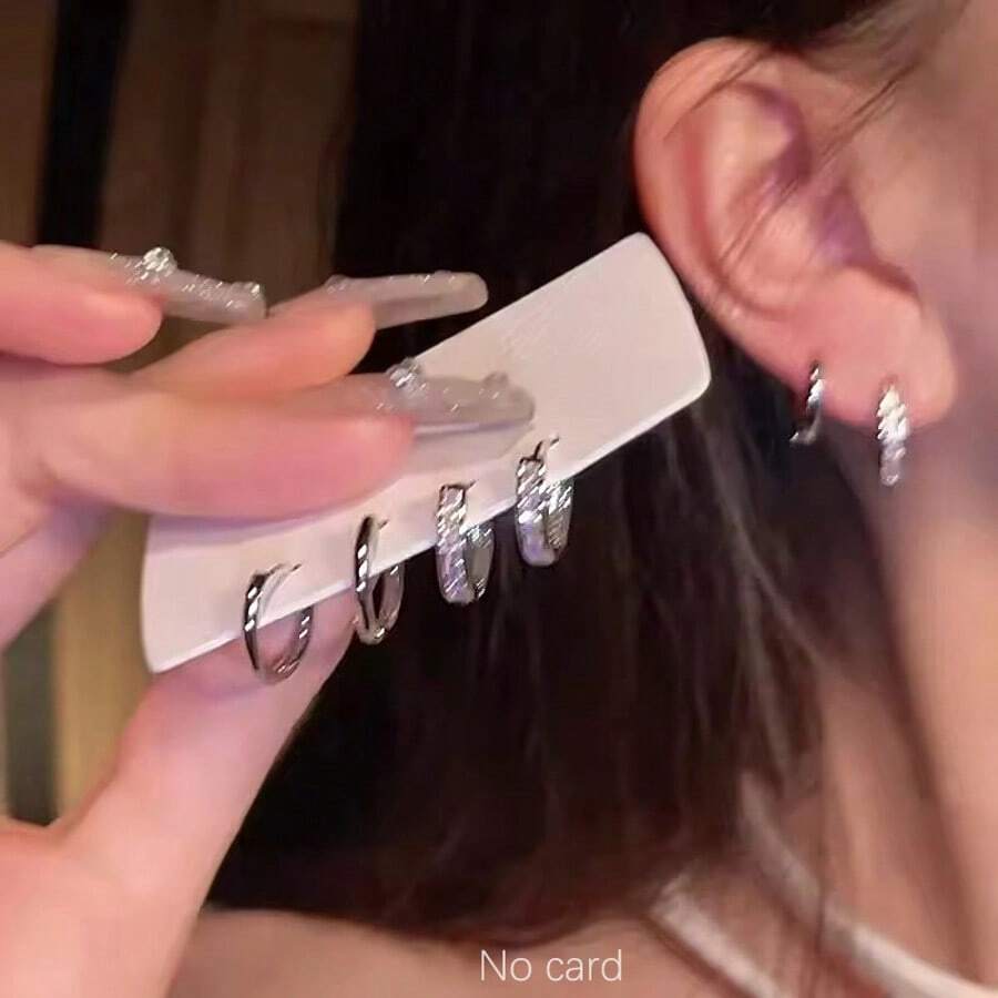 4Pcs/Set Crystal Small Hoop Earrings For Women Silver Color New Y2K Cool Daily Wear Jewelry Girl's Gift