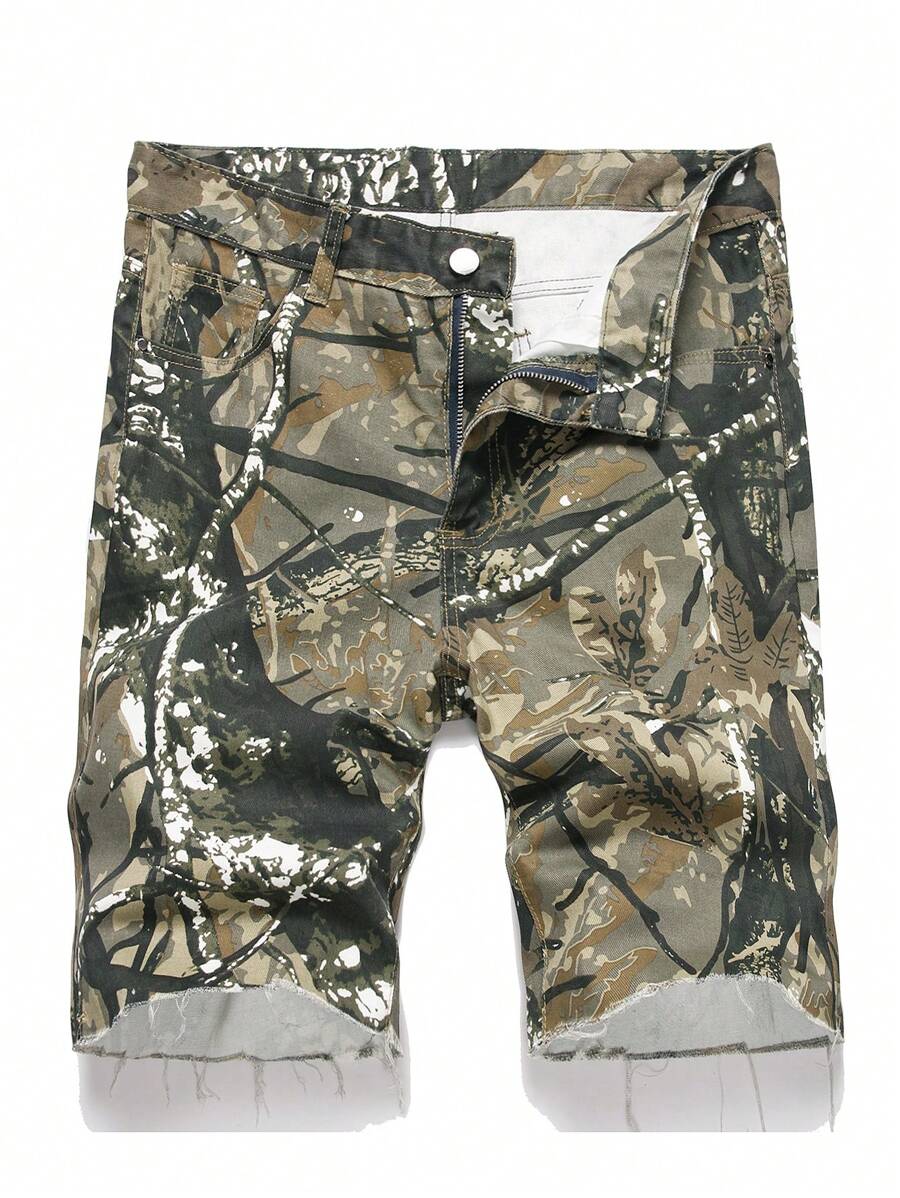 Men's Simple Ripped Denim Shorts Jorts, Fashionable For Summer