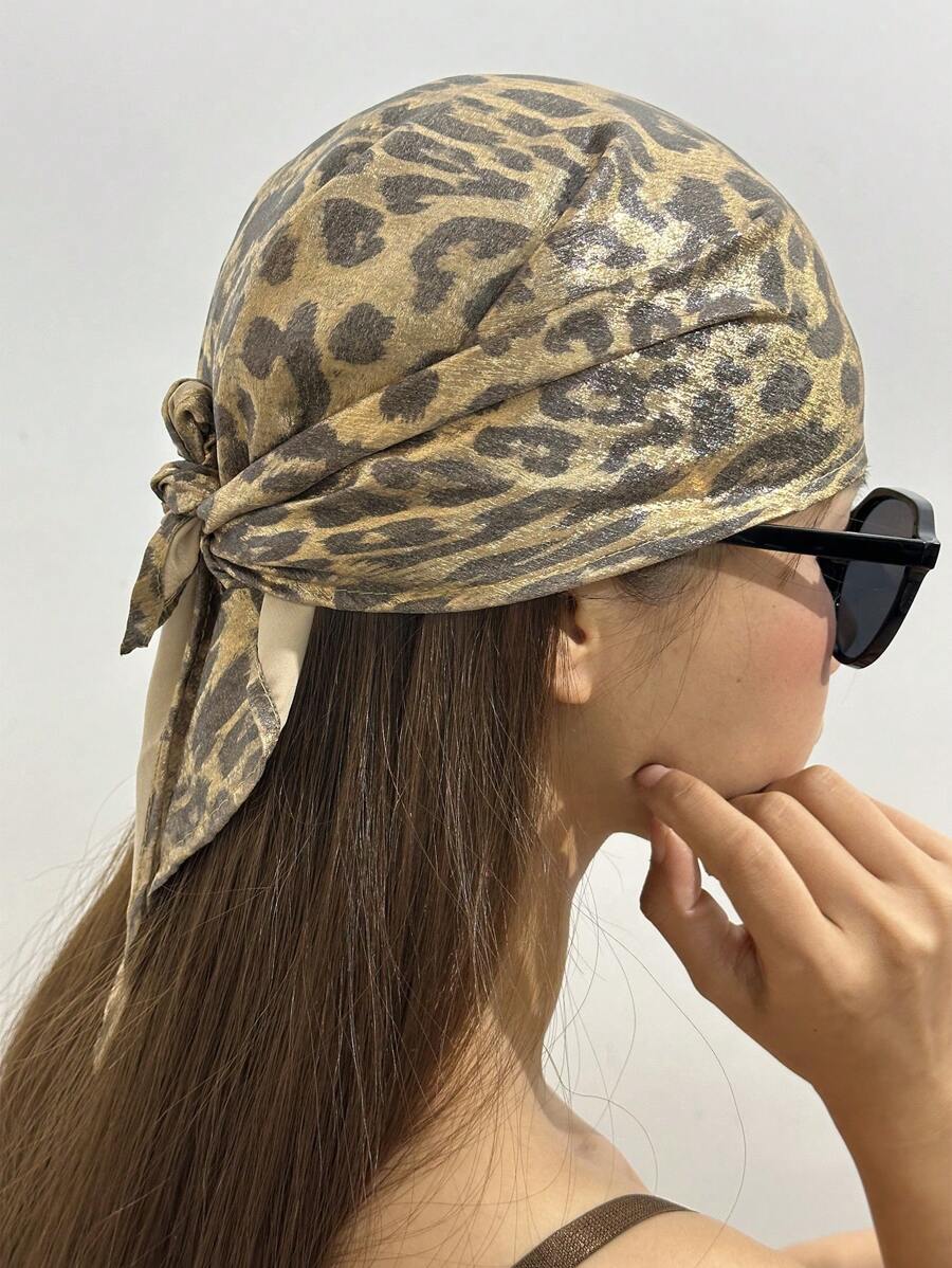 1pc Classic Leopard Print Square Scarf Elegant Ladies Sarong Outing Neck Protection Sunscreen Silk Scarf Bandana