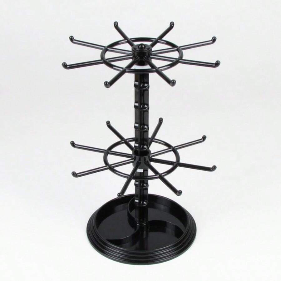 Double-Layer 16-Hook Jewelry Display Rack, Multifunctional Organizer For Necklaces, Bracelets, Rings - 360° Rotatable, Large Capacity Storage For Accessories And Glasses, Plastic Material, No Power Needed