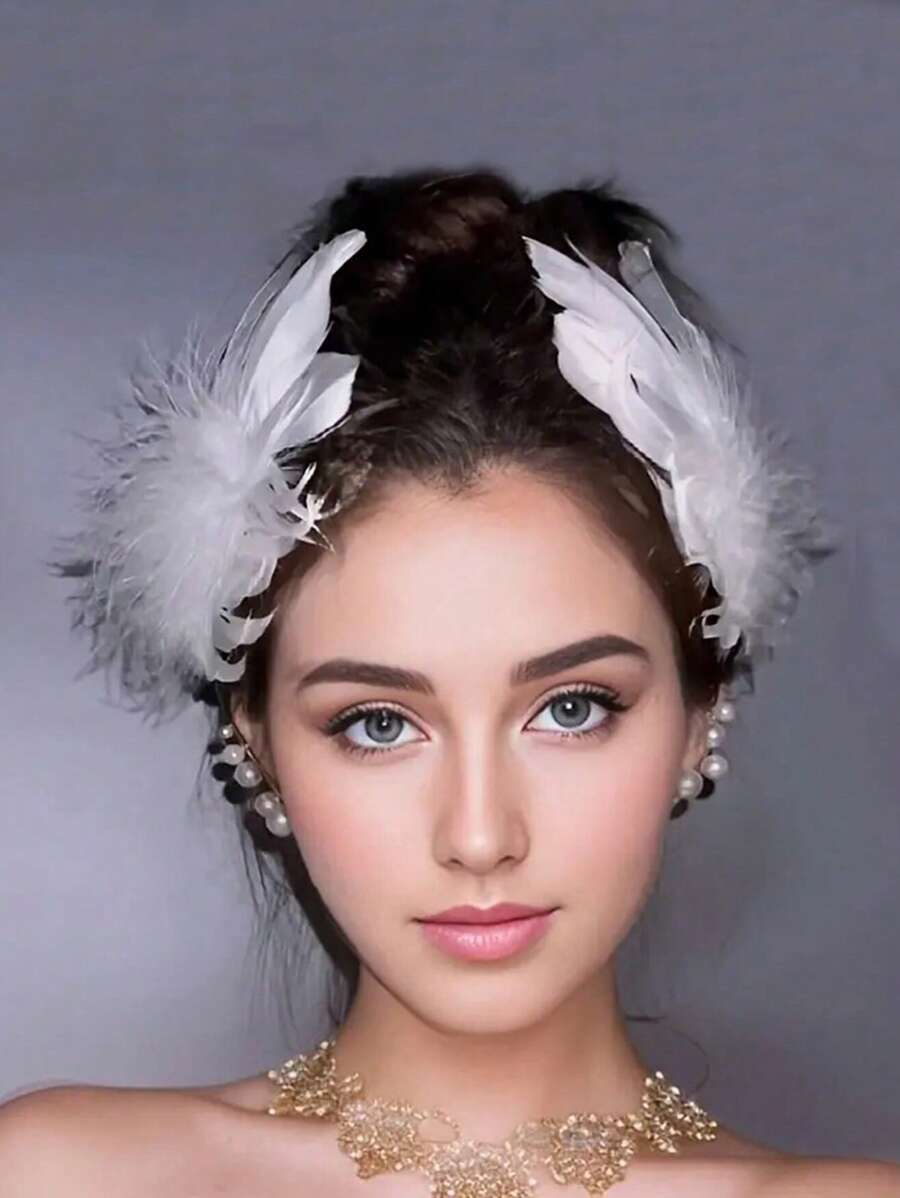 2 elegantes pasadores de cabello con plumas, pasadores de cabello románticos, accesorios de cabello para novia, diadema de princesa para eventos