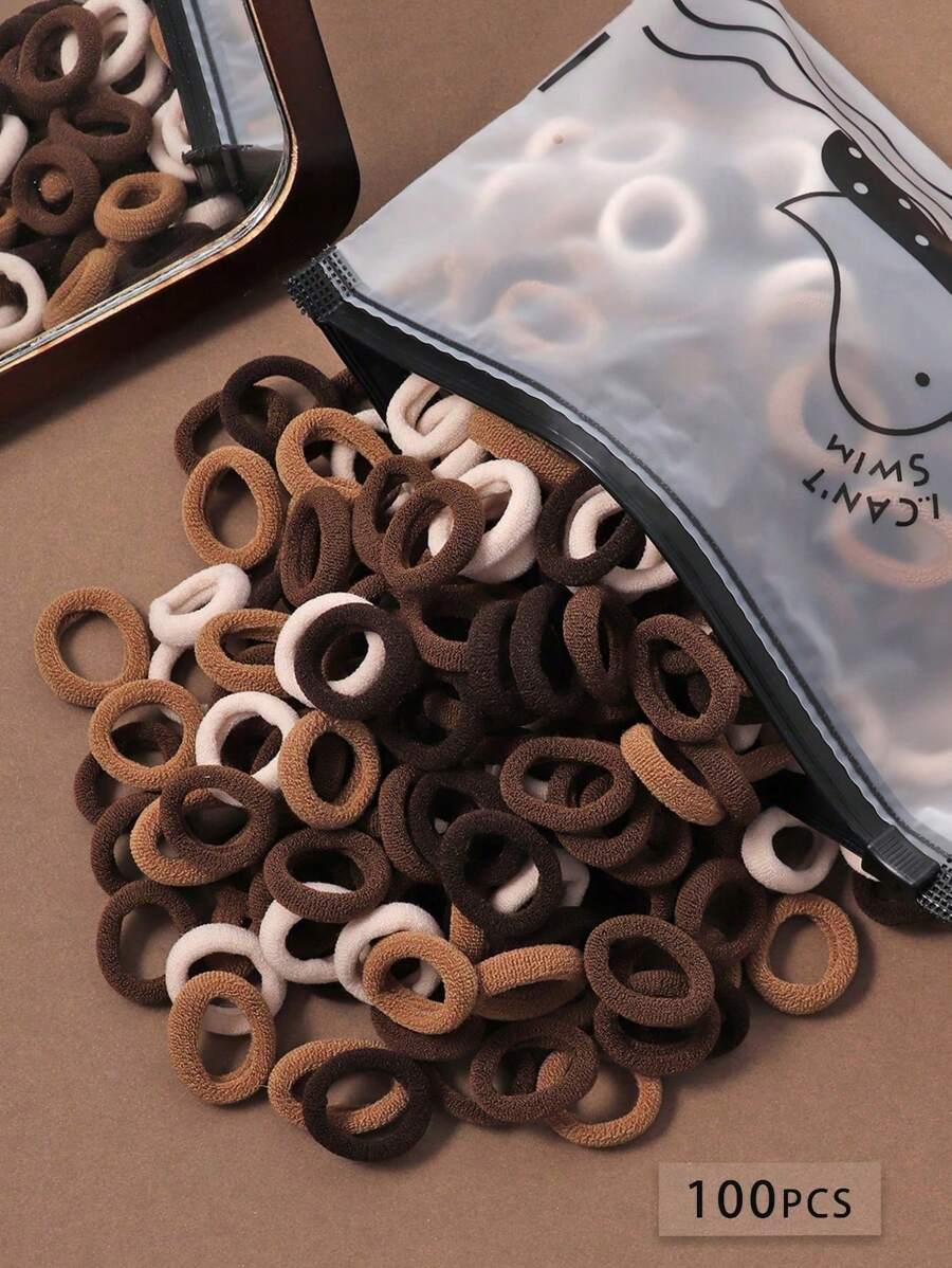 100 pezzi Elastici per capelli neri e colorati a tema caffè per ragazze, ad alta elasticità, senza danneggiare i capelli, fasce per capelli per code di cavallo, adatte per il ritorno a scuola