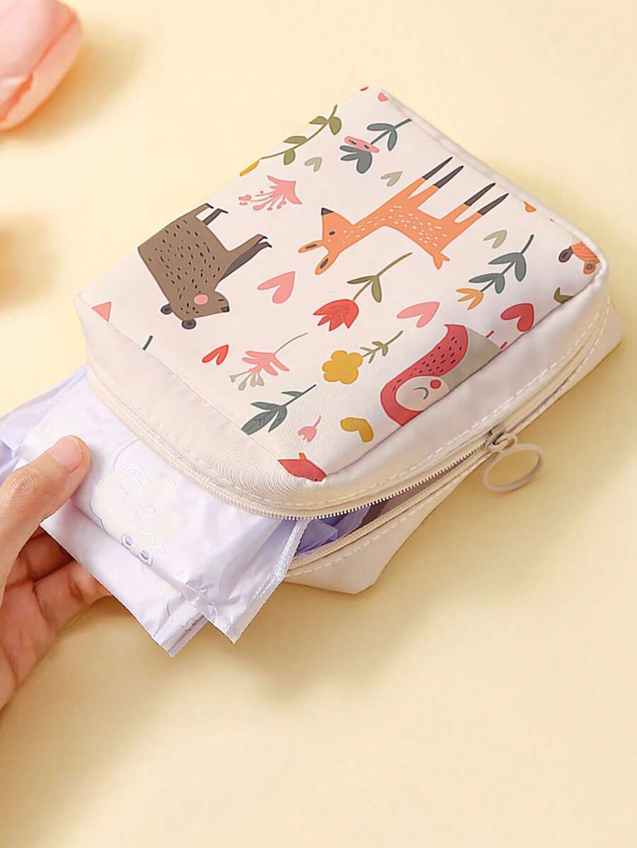 Animal Print Sanitary Pad Storage Pouch, Cosmetic Organizer Bag, Portable Makeup Case Holiday Essentials Holiday Travel Travel Essentials Travel Bag Travel Accessories