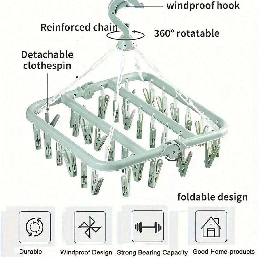 Thickened 32 Clips Multi-Clips Drying Clip Drying Rack Hanger Multipurpose Plastic Clothes Hanger, Home Laundry For Drying Socks