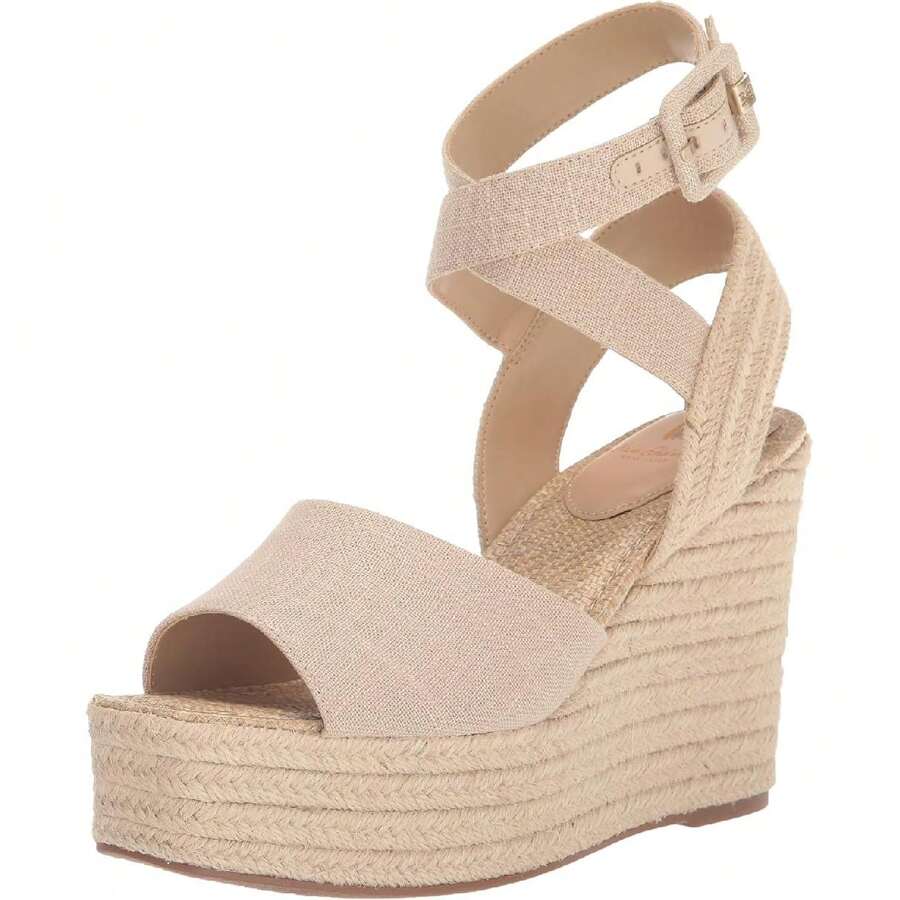 Sam Edelman Sam Edelman Vada Natural Ankle Strap Squared Open Toe Wedge Heeled Sandals