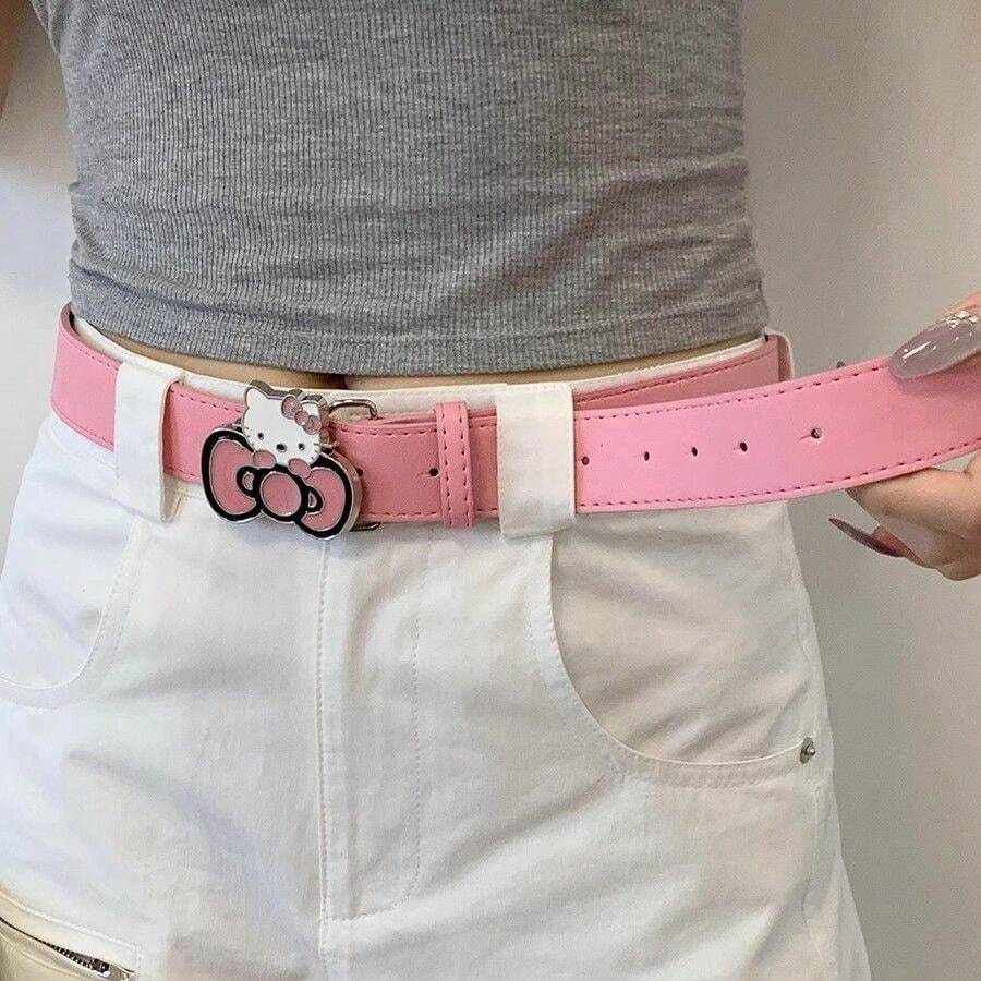 Sanrio 1 pièce Ceinture de taille rose avec décoration nœud Hello chat Sanrio, ceinture de taille style bande dessinée chaîne de pantalon