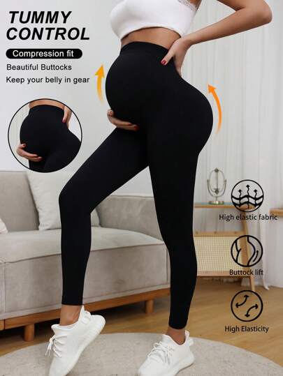 Maternity Seamless High Waist Stretchy Solid Color Leggings