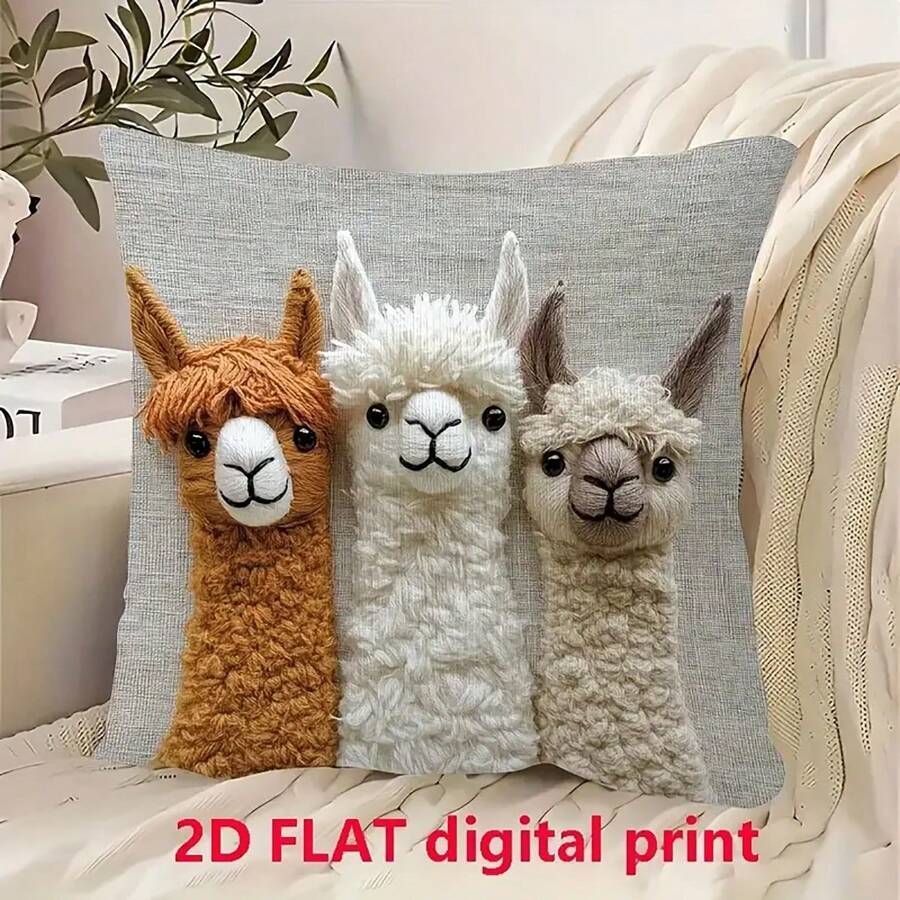 1 peça Fronha de Veludo de Pele de Pêssego, Impressão 2D Plana, Tecido de Poliéster, Impressão Única Lateral 45X45cm, "Você é a Minha Combinação Perfeita" Casal de Lindos Alpacastes, Estilo de Inverno, Sala de Estar, Sofá, Decoração de Quarto, Sem Enchimento de Almofada