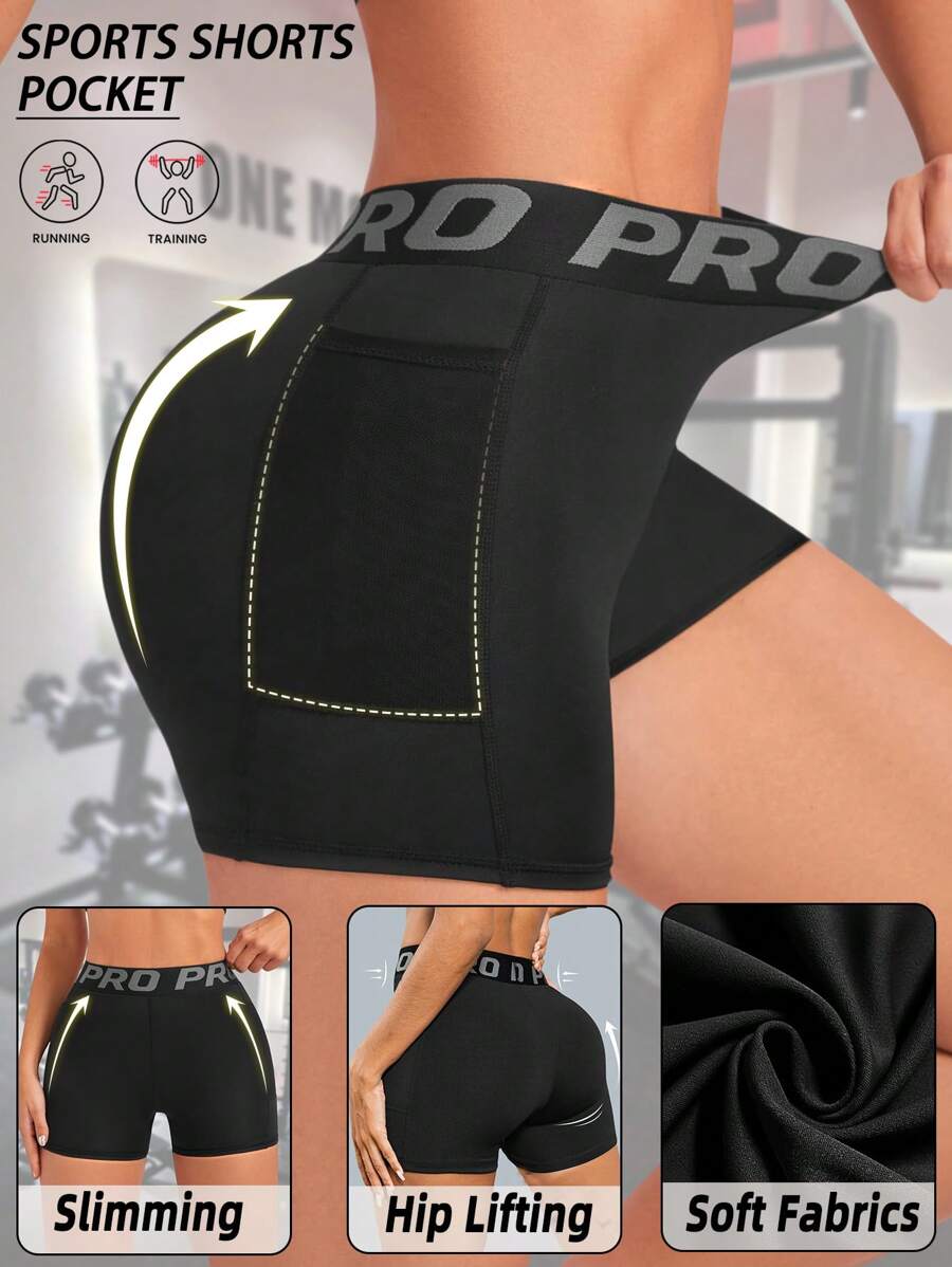 Women Sport Studio High Waisted Slim Shorts With Pockets Drawstring Legging Letter Printed Yoga Pants Soft Butt Lifting Training Running Cycling Fitness Tummy Control Active Bottoms Women Workout Studio Elastic Active Wear Casual Sweat Absorbent Breathable Tight Gym Compression Pickleball Exercise Black Letter Cropped