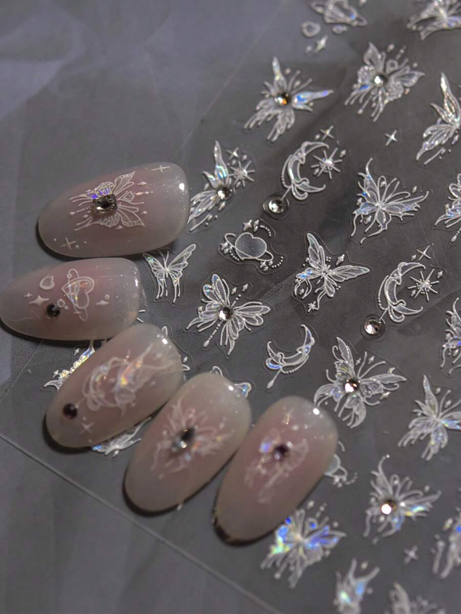 1 pieza Pegatinas de arte de uñas exquisitas con perlas, mariposa, ángel, lujo, cristal y diamante - Pegatinas de uñas autoadhesivas DIY