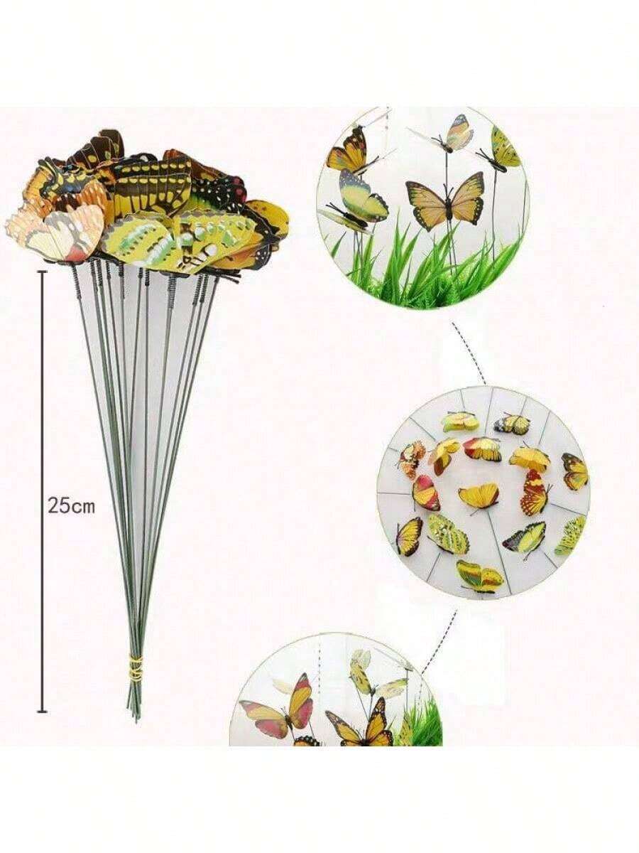 10pcs Colorful Butterfly Garden Yard Flower Pot Decor, Whimsical Butterfly Stakes For Outdoor Flower Pot, Indoor Wall, Ground Decoration