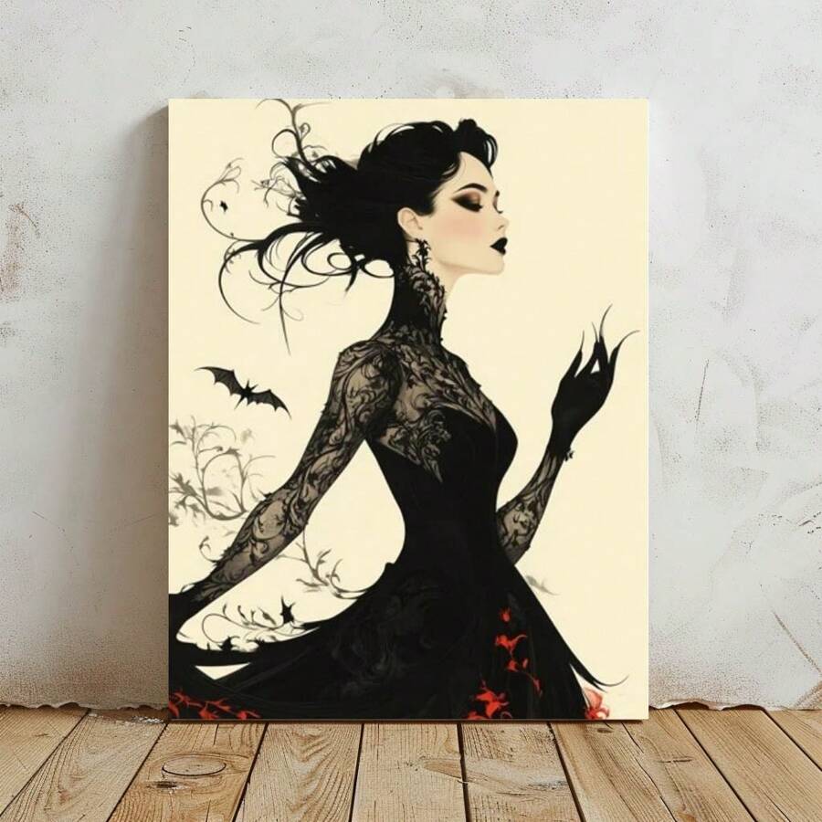 Vintage Witch Dark Gloomy Living Room Decor Gothic Witch Print Witchcraft Canvas Painting