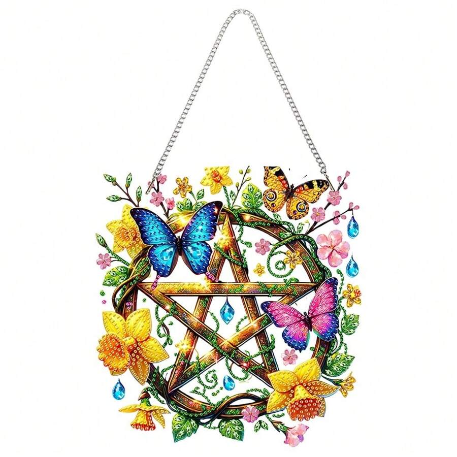 Kit de pintura de diamantes DIY con diseño de atrapasueños y mariposa - Juego de colgante de arte de gemas acrílicas con puntas de taladro de formas únicas, para decoración de pared del hogar, manualidades y suministros