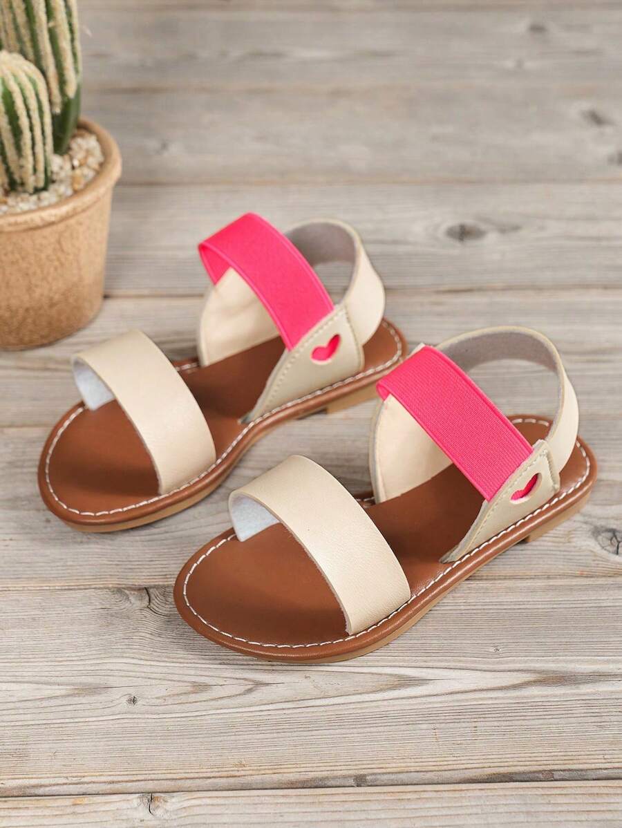 1 Par de Sandálias Planas para Crianças Design Novo, Parte Superior Decorativa Colorblock, Sapatos de Praia da Moda e Fofos