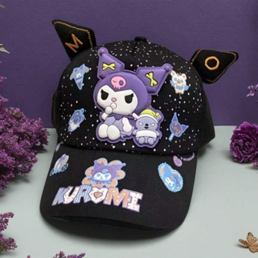 Sanrio 1 Stück Sanrio Cool Kuromi Hut, neuer süßer Cartoon-Charakter Baseball Cap, verstellbarer Sonnenhut für Damen, Sonnenschutz Hut, Baseball Mütze, UV-Schutz, maschinenwaschbar, Marke: Sanrio