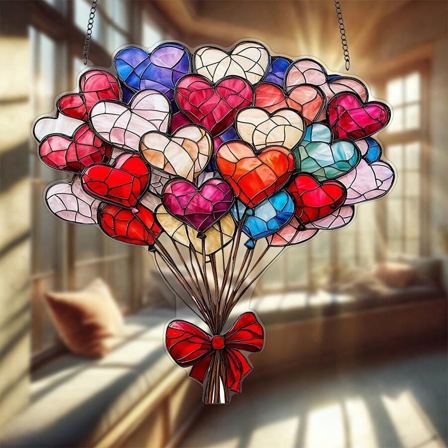 1 Piece, 2D Flat, Modern Acrylic Love Balloon Sun Catcher, Hanging Decoration For Valentine's Day, Anniversary Gift, Romantic Wall Garden Balcony Bedroom Office Kitchen Home Decoration, No Power Supply, Ideal For Weddings, Engagements, New Year Celebrations Gifts Birthday Graduation