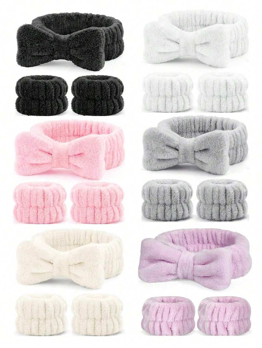 1 Face Wash Headband/2 Face Wash Wristbands/3 Sets Of Spa Headbands, Makeup Headbands, Face Wash Headbands, Skin Care Headbands, Bows, Bubbles, Spa Headbands, Wristbands, Sets Of Hair Accessories For Women And Girls Back To School