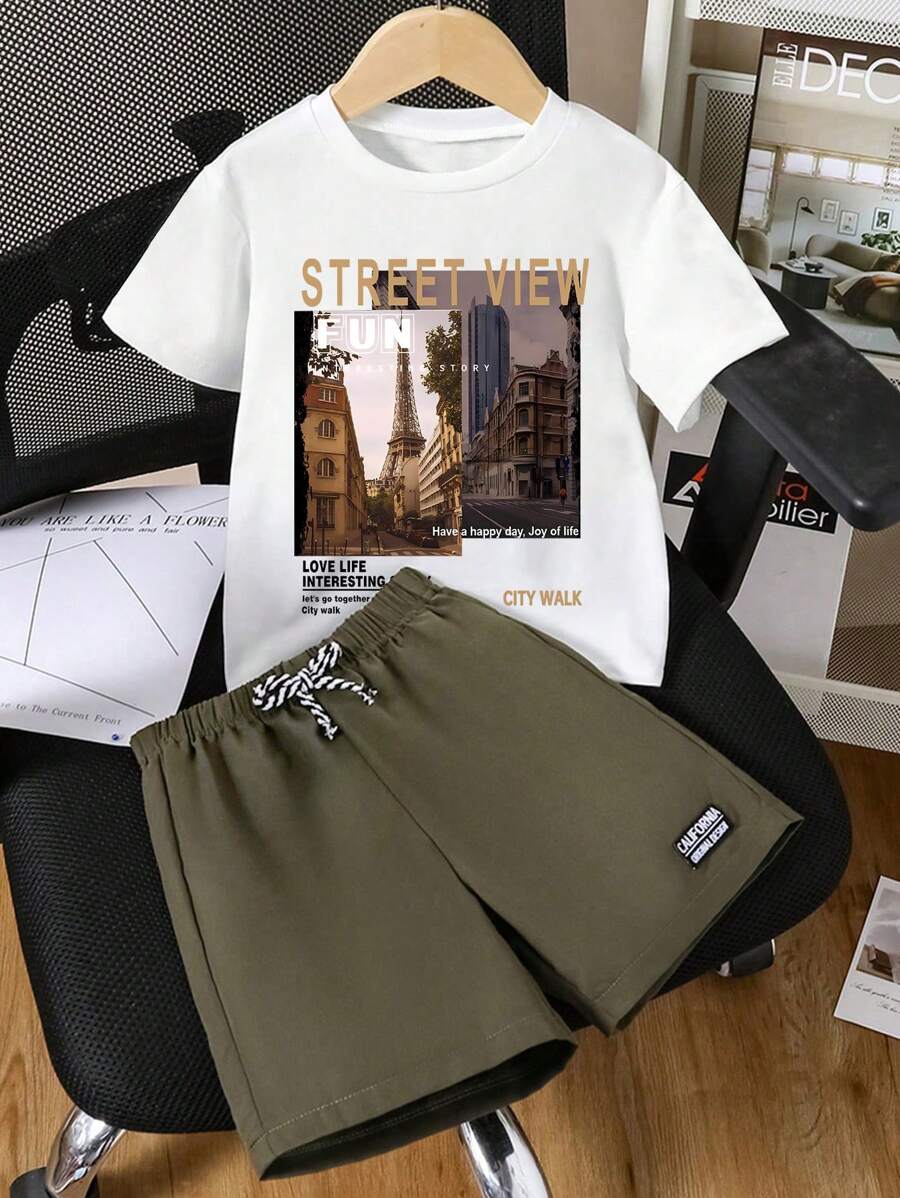 Tween Boy Cartoon Graphic Print Short Sleeve T-Shirt And Shorts Set
