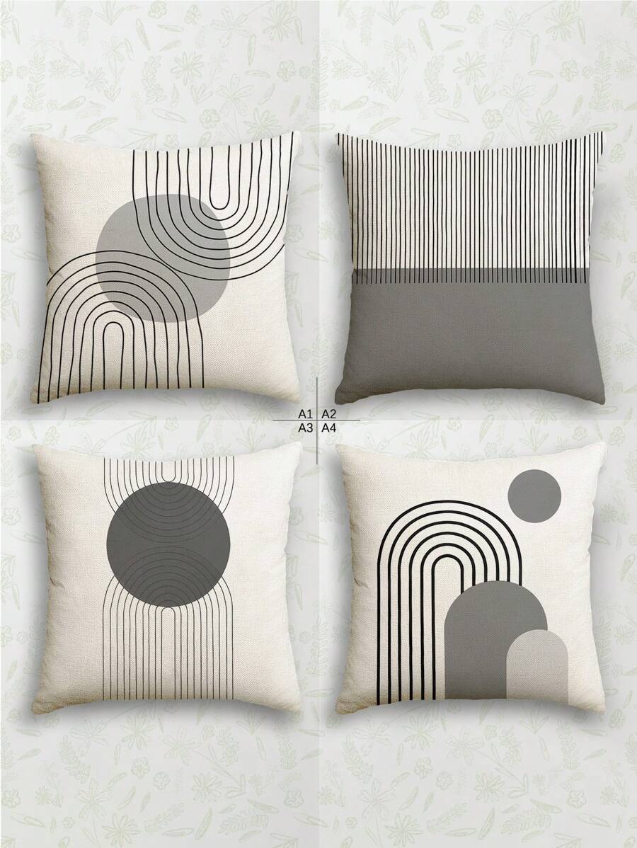 4 piezas Fundas de cojín decorativas modernas con diseño geométrico de lino, con cremallera oculta, lavables, diseño de línea minimalista, para sofá, sala de estar, dormitorio, sin relleno de cojín incluido