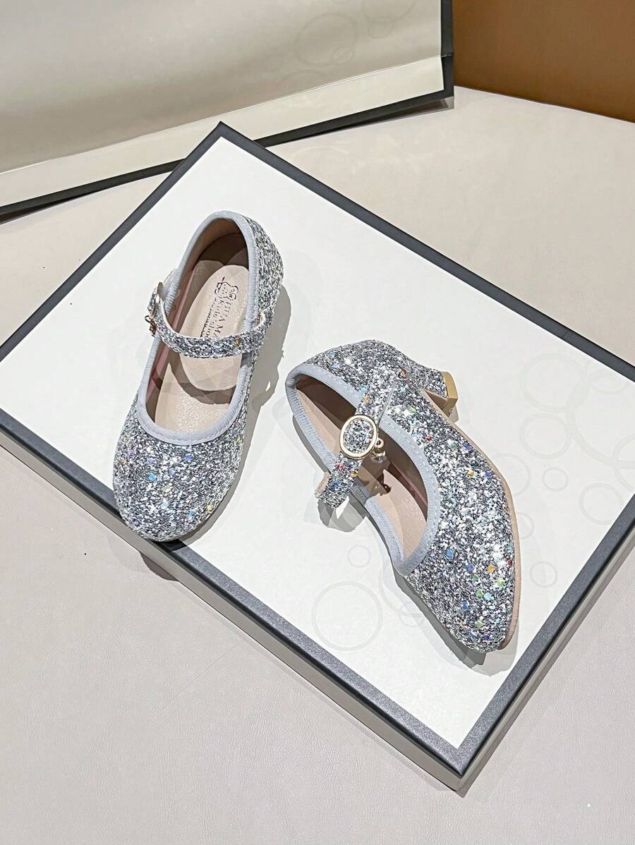 Children's Glittery Glass Shoes For Girls, Soft Sole Chorus Performance Princess Shoes, Fashion High Heels Stage Shoes For Little Girls