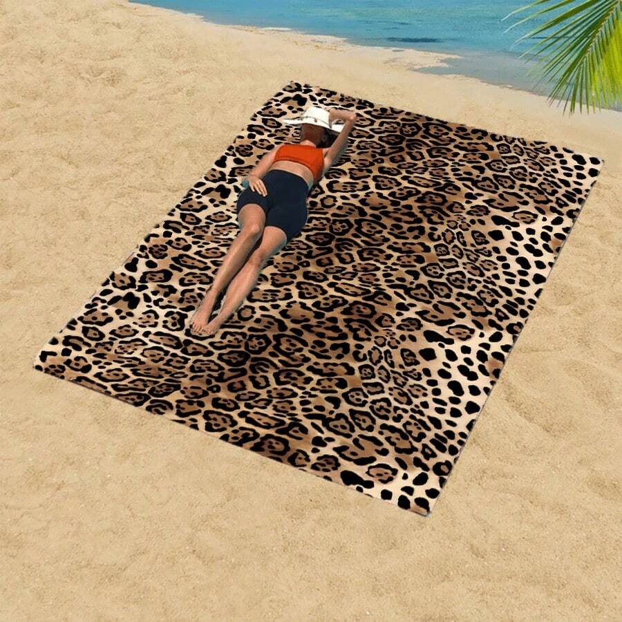 1 pièce Serviette de plage en microfibre imprimée léopard, serviette de plage séchage rapide dessin animé, serviette de bain absorbante, design imprimé numériquement, convient pour la plage, l'hôtel, la baignade, les sports de plein air, grande taille, été, vacances, accessoires de salle de bain, articles de voyage, accessoires de plage