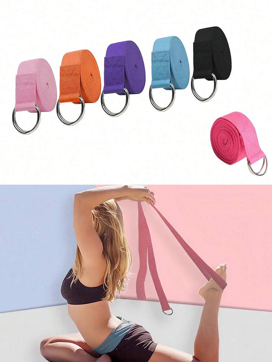 1 pièce Sangle de yoga/bande de résistance Pilates (Longueur: 182,5 cm), boucle en métal à double anneau en D réglable. Pour le yoga, le Pilates, la danse, l'entraînement en salle de gym, la bande d'étirement. Noir/rouge rose/rose/violet. Bande d'étirement pour le fitness, l'équilibre, l'ouverture des épaules. Accessoire de yoga, perte de poids, entraînement/fitness, sport, équipement de gym, équipement d'exercice, bandes de résistance, Pâques, cadeau pour les femmes, cadeaux pour la meilleure amie