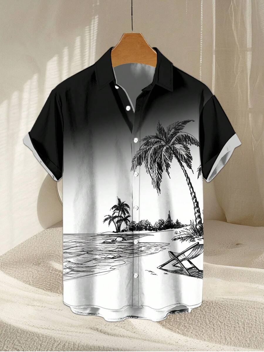 Camisa de hombre con estampado 3D de árbol de coco degradado de verano