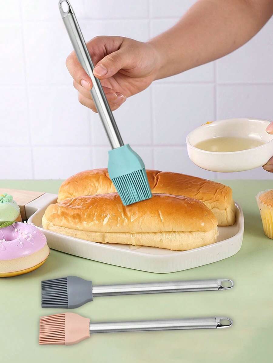 3 pièces (1 pièce rose + 1 pièce bleu + 1 pièce gris) Pinceaux de cuisine en silicone
