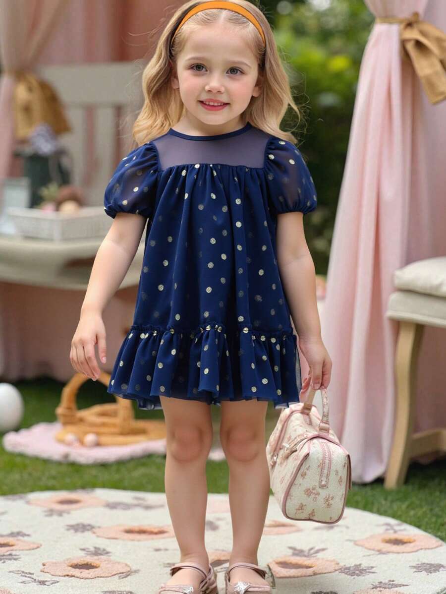 Vestido casual de verano de malla con lunares para niña joven