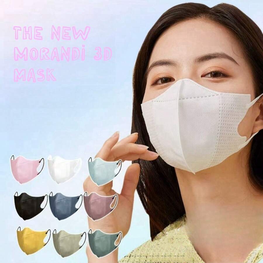 10pcs -50pcs New Thin Morandi 3D Disposable Mask, Unisex, Dust-Proof Mask Minimizes Face Size, White Mask Material No Dye No Odor, Other Colors May Have Slight Odor After Airing, Mask Size Details In Picture, Black & White Are Premium Quality, Colored Are Standard Quality. Recommend Purchasing Black & White.