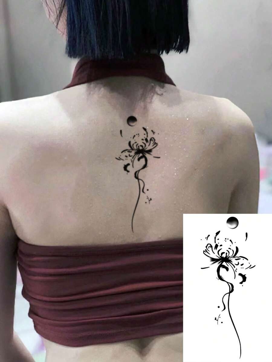 1 pieza Pegatina de tatuaje temporal con flor negra y reflejos y tinta de agua lavable, apta para personas de moda, tatuaje temporal falso para brazo y clavícula